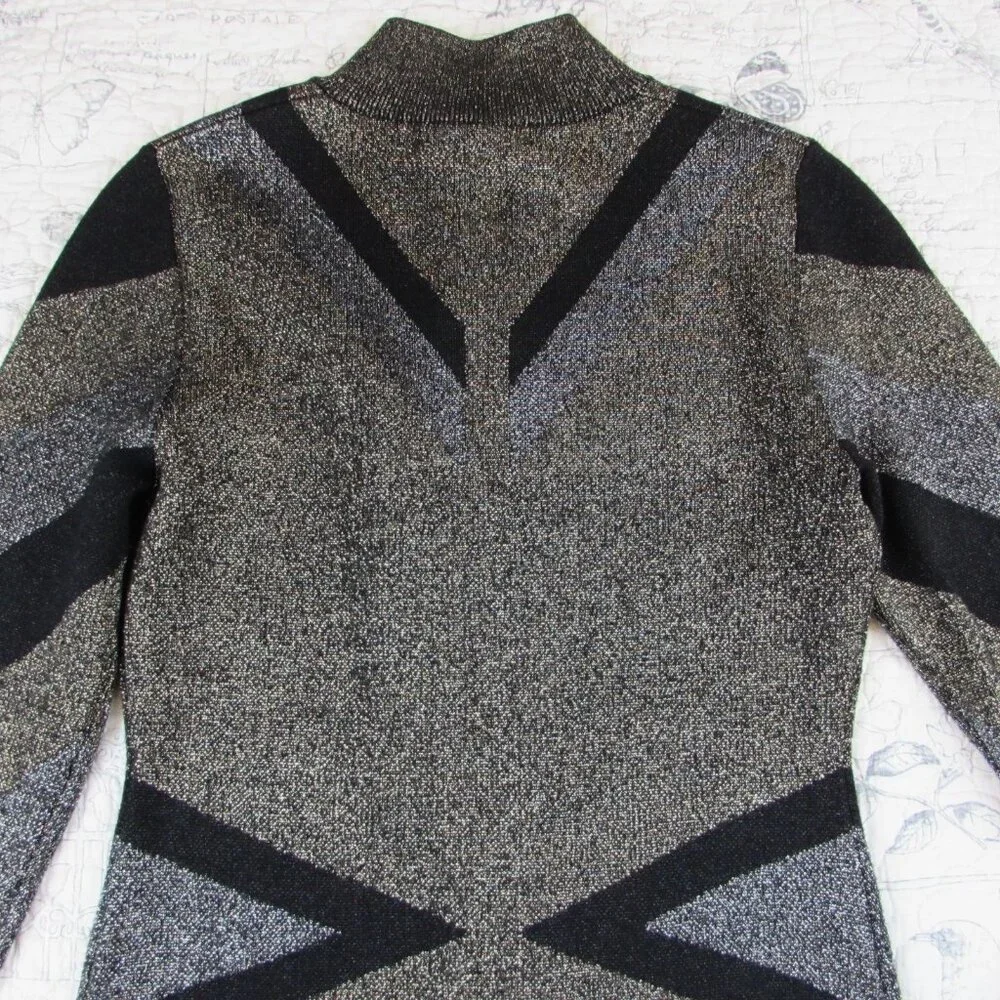 Karen Millen Metallic Bandage Knit Bodycon Dress Front Zip Gold Black UK S 4-6 - Picture 12 of 16